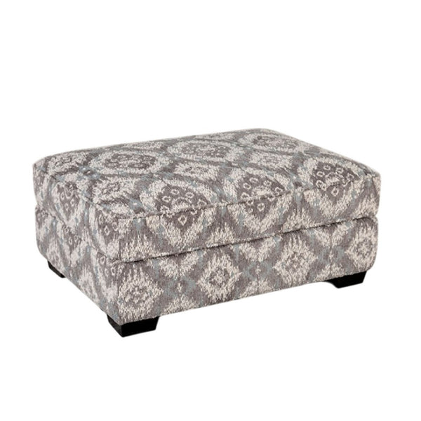 Berrie Ottoman, Geometric Gray White Polyester, Solid Wood, 40 Inch -BM333779