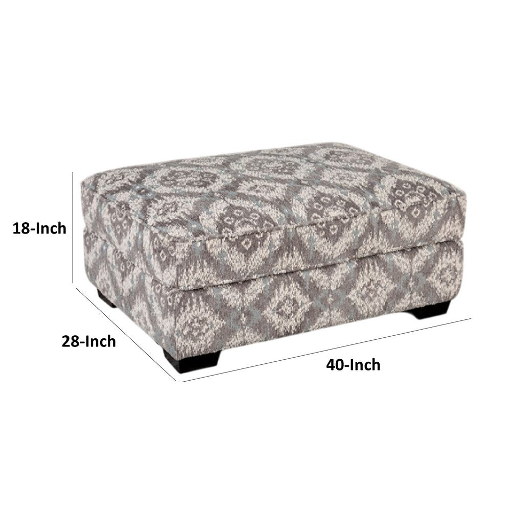 Berrie Ottoman, Geometric Gray White Polyester, Solid Wood, 40 Inch -BM333779