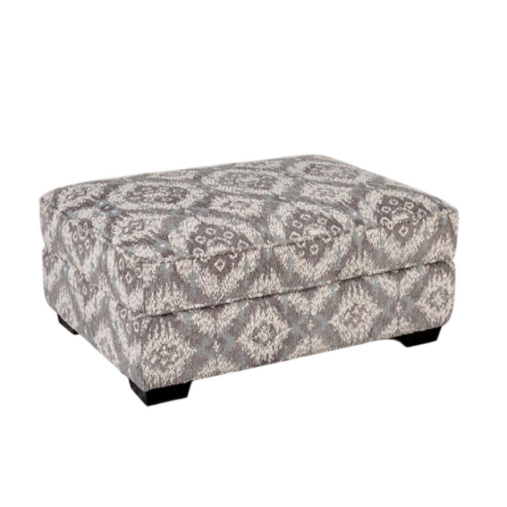 Berrie Ottoman, Geometric Gray White Polyester, Solid Wood, 40 Inch -BM333779