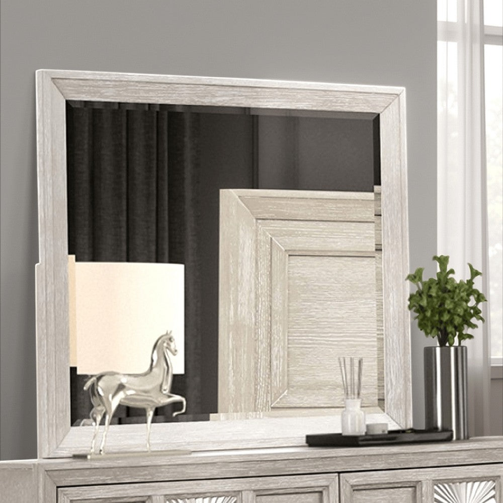 Diaz Dresser Mirror with Beveled Design, Light Gray Wood Frame 38x44 -BM333784