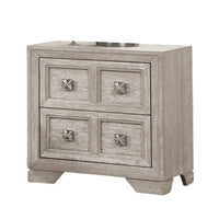 Diaz Nightstand with 2 Drawers, Sunburst Design Front, Light Gray Wood -BM333785