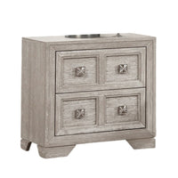Diaz Nightstand with 2 Drawers, Sunburst Design Front, Light Gray Wood -BM333785