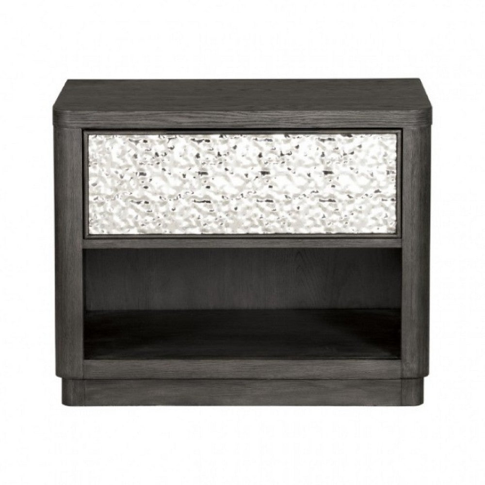 Zoko Nightstand Table with 2 USB Ports, Metal Accents, Ash Gray Wood -BM333789