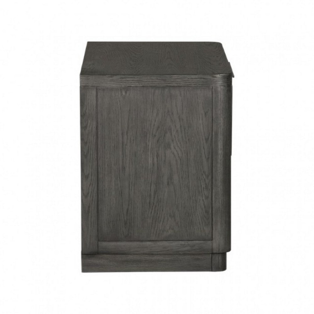 Zoko Nightstand Table with 2 USB Ports, Metal Accents, Ash Gray Wood -BM333789