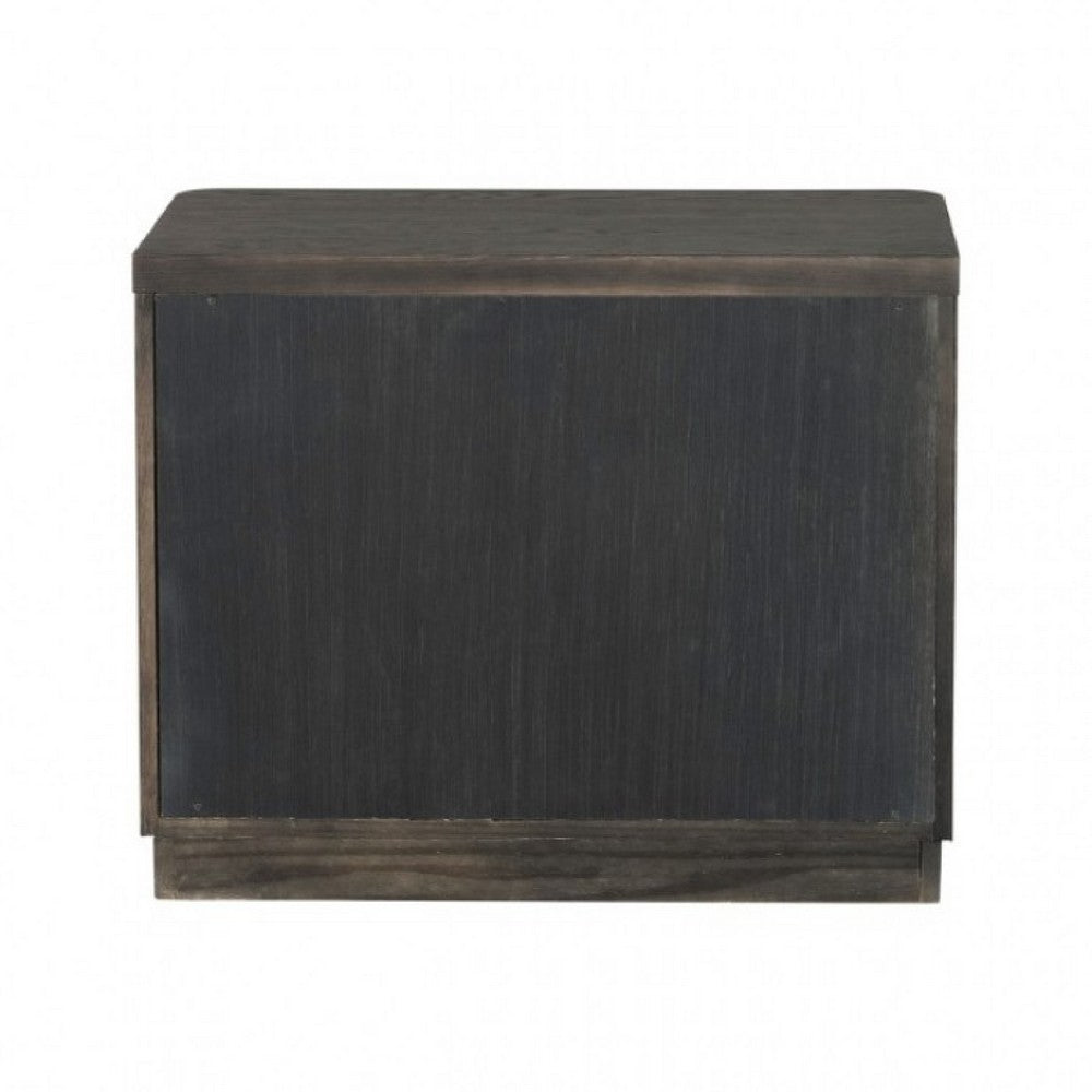 Zoko Nightstand Table with 2 USB Ports, Metal Accents, Ash Gray Wood -BM333789