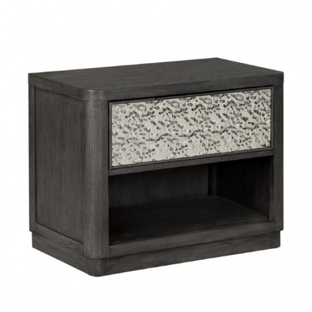 Zoko Nightstand Table with 2 USB Ports, Metal Accents, Ash Gray Wood -BM333789