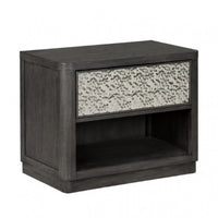 Zoko Nightstand Table with 2 USB Ports, Metal Accents, Ash Gray Wood -BM333789