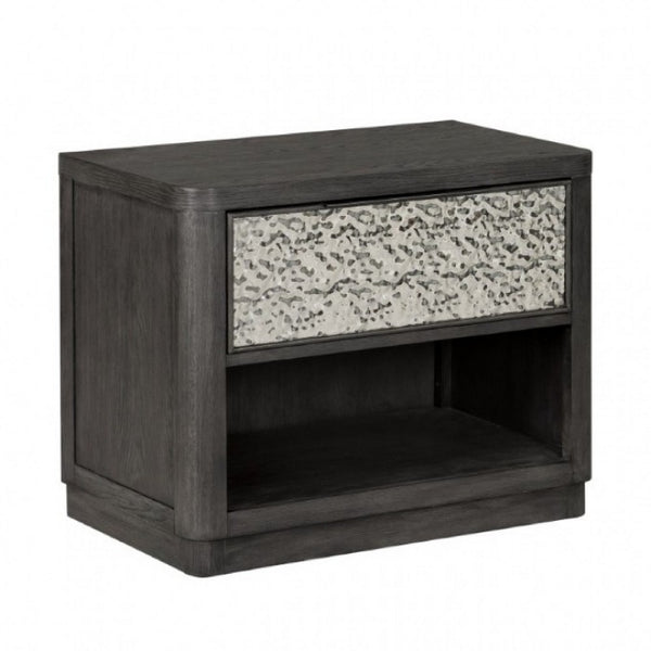 Zoko Nightstand Table with 2 USB Ports, Metal Accents, Ash Gray Wood -BM333789