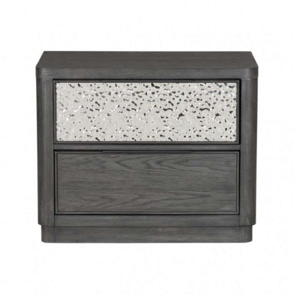 Zoko Nightstand, 2 Drawers, USB Ports, Metal Accents, Ash Gray Wood -BM333790