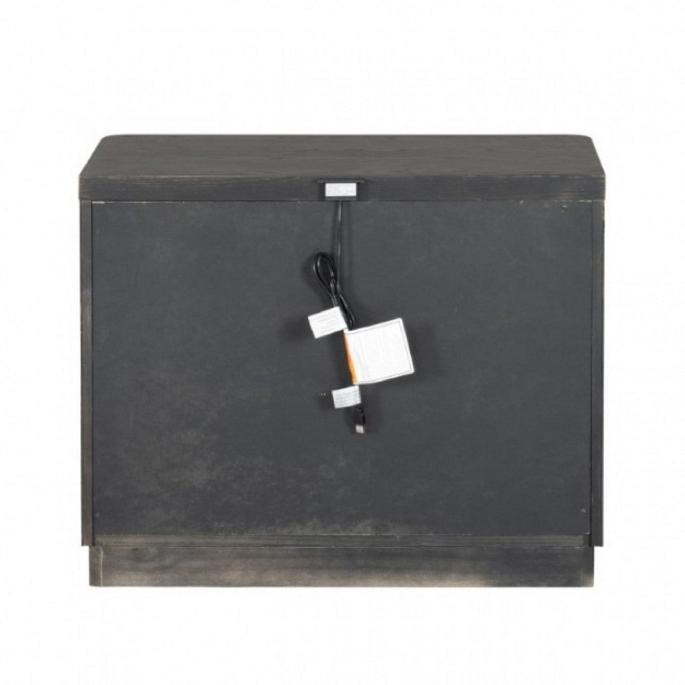 Zoko Nightstand, 2 Drawers, USB Ports, Metal Accents, Ash Gray Wood -BM333790