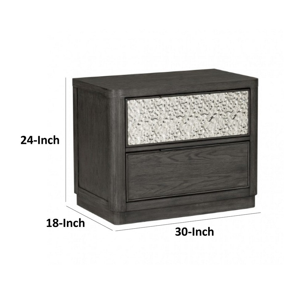 Zoko Nightstand, 2 Drawers, USB Ports, Metal Accents, Ash Gray Wood -BM333790