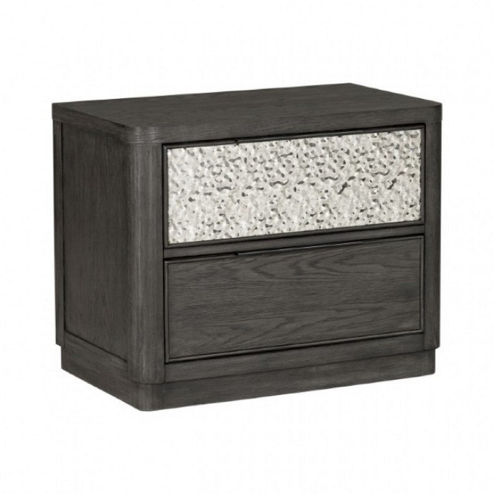 Zoko Nightstand, 2 Drawers, USB Ports, Metal Accents, Ash Gray Wood -BM333790