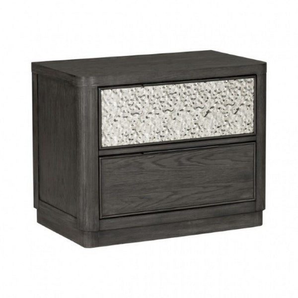 Zoko Nightstand, 2 Drawers, USB Ports, Metal Accents, Ash Gray Wood -BM333790