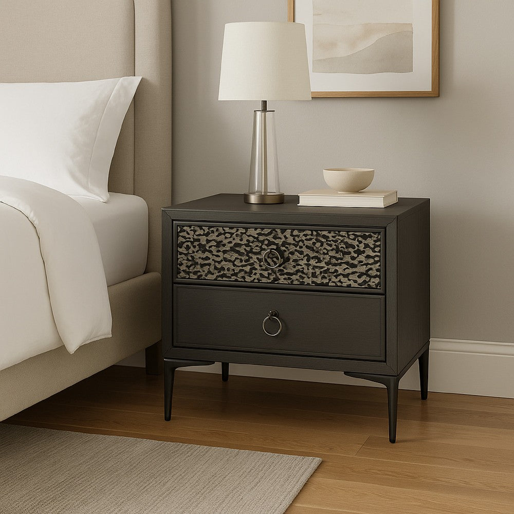 Kaira Nightstand, 2 USB Ports, Textured Metal Accents, Espresso Brown -BM333794
