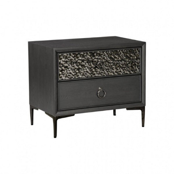 Kaira Nightstand, 2 USB Ports, Textured Metal Accents, Espresso Brown -BM333794