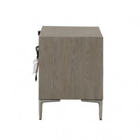 Kaira Nightstand with 2 USB Ports, Textured Metal, Natural Oak Brown -BM333798