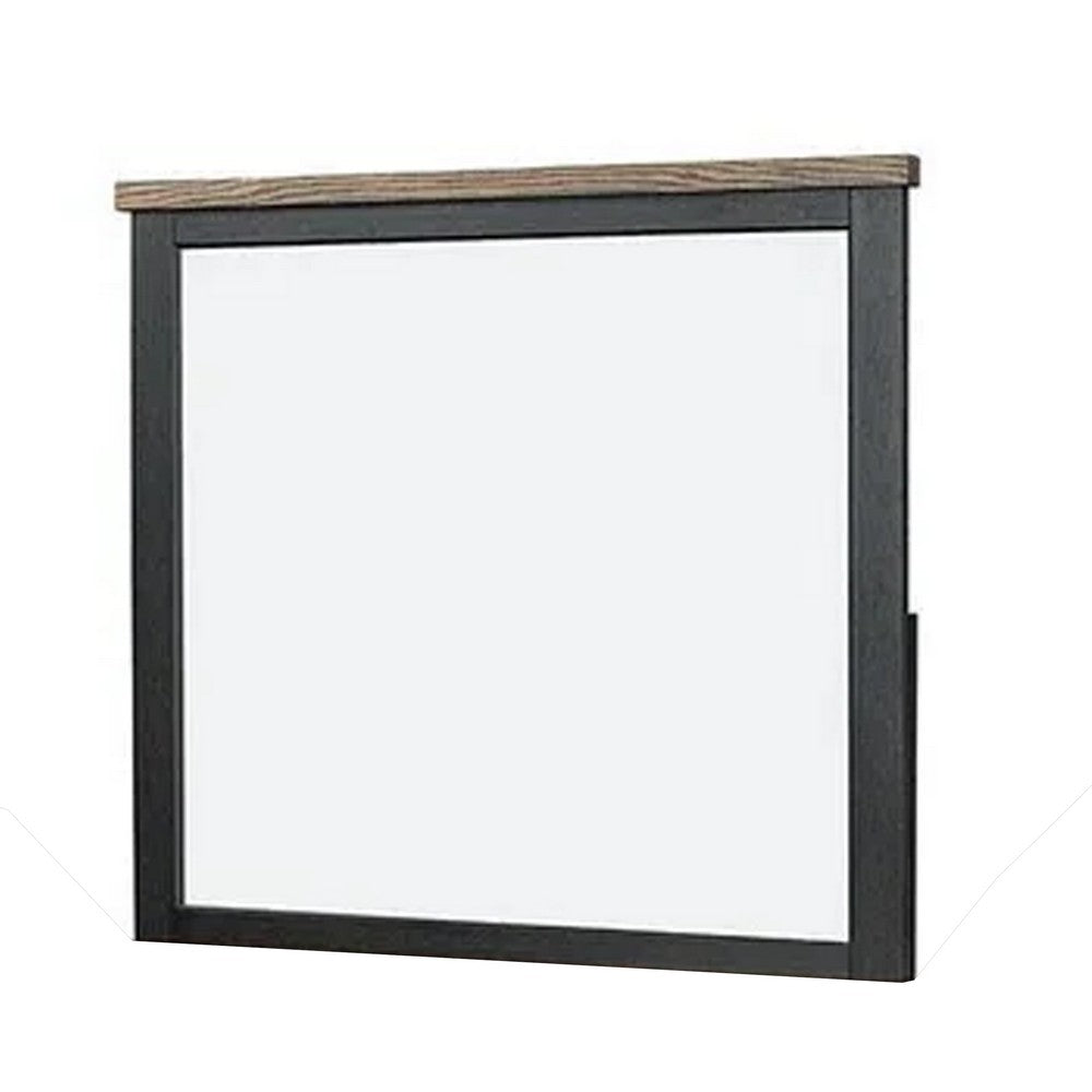 Ginie Mirror with Farmhouse Accents, Black and Oak Brown Wood 38x42 -BM333801