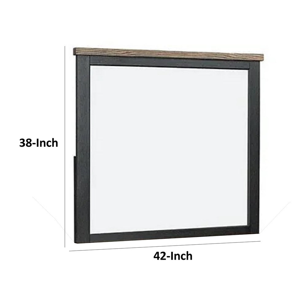 Ginie Mirror with Farmhouse Accents, Black and Oak Brown Wood 38x42 -BM333801