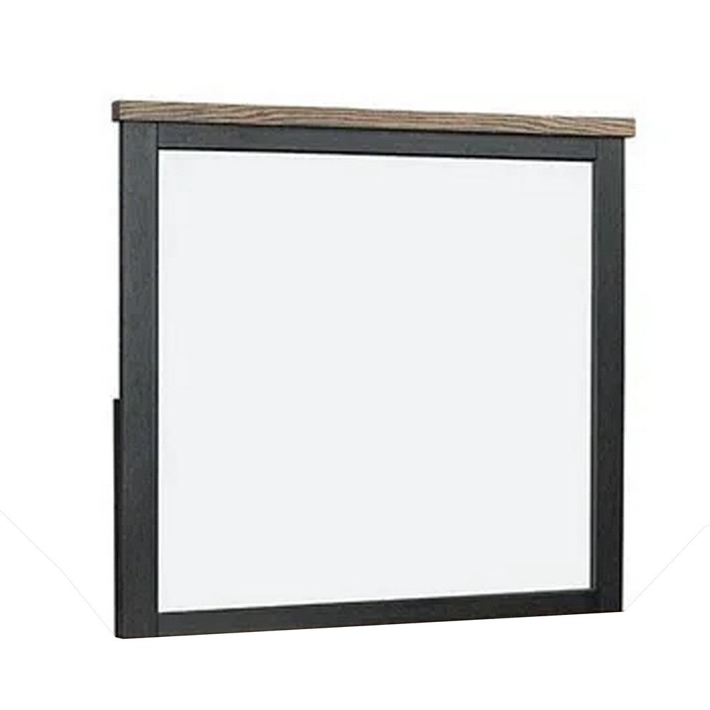 Ginie Mirror with Farmhouse Accents, Black and Oak Brown Wood 38x42 -BM333801