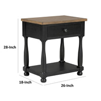 Ginie Nightstand, USB Ports and Drawer, Shelf, Black Rustic Oak Wood -BM333802