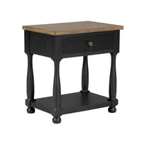 Ginie Nightstand, USB Ports and Drawer, Shelf, Black Rustic Oak Wood -BM333802