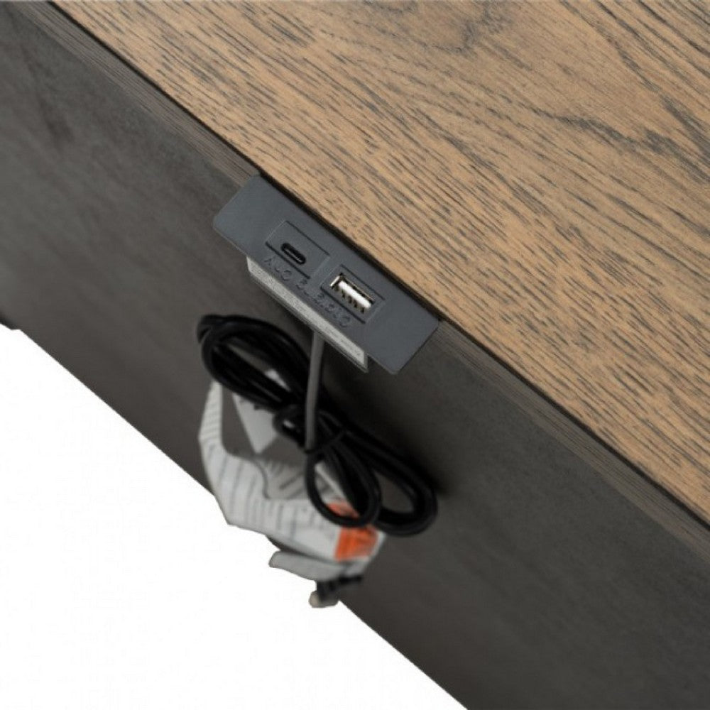 Ginie Nightstand with 2 USB Ports, 3 Drawers, Black Rustic Oak Brown -BM333803