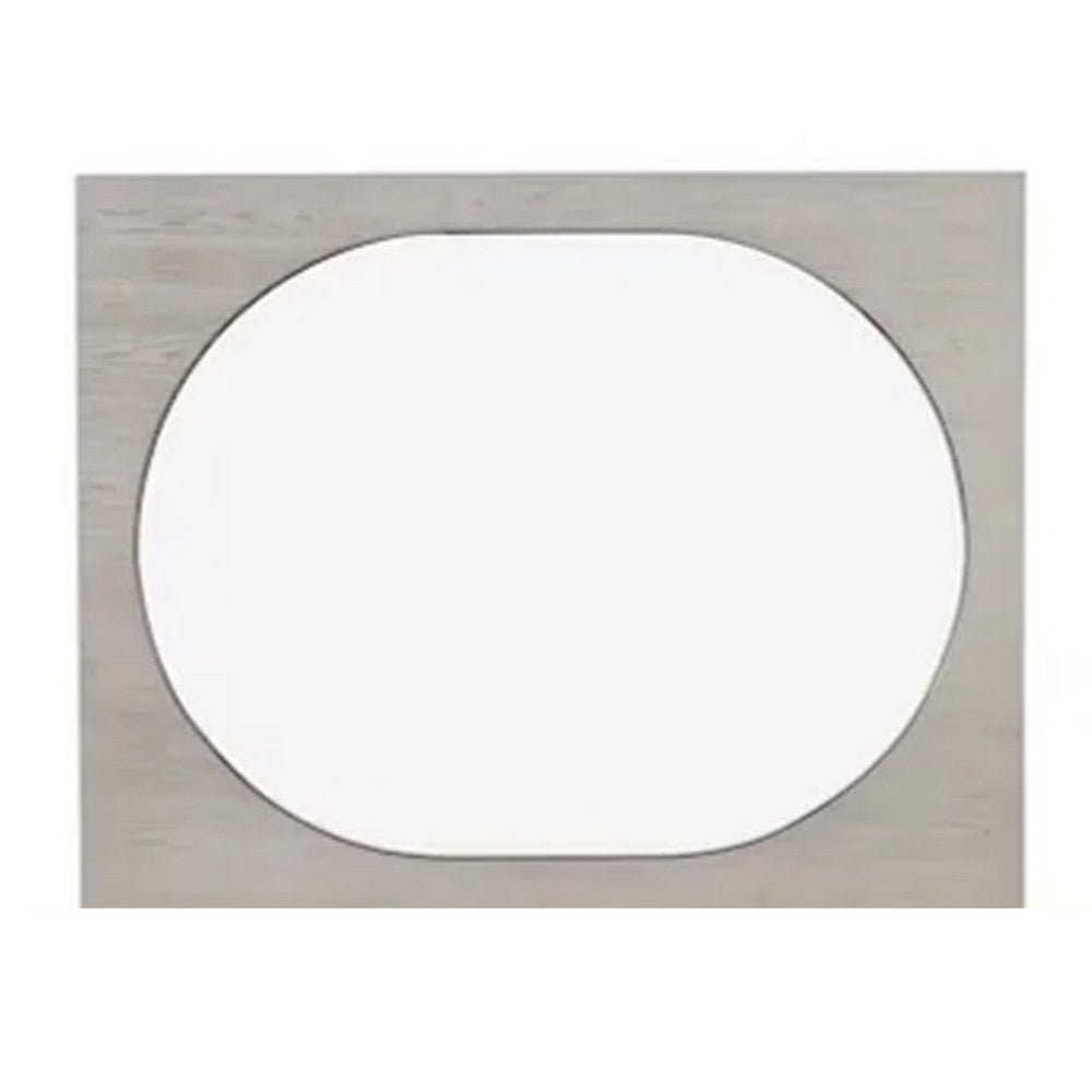 Celly Mirror, Round Beveled Edges, White Oak Solid Rubberwood 36x46 -BM333806