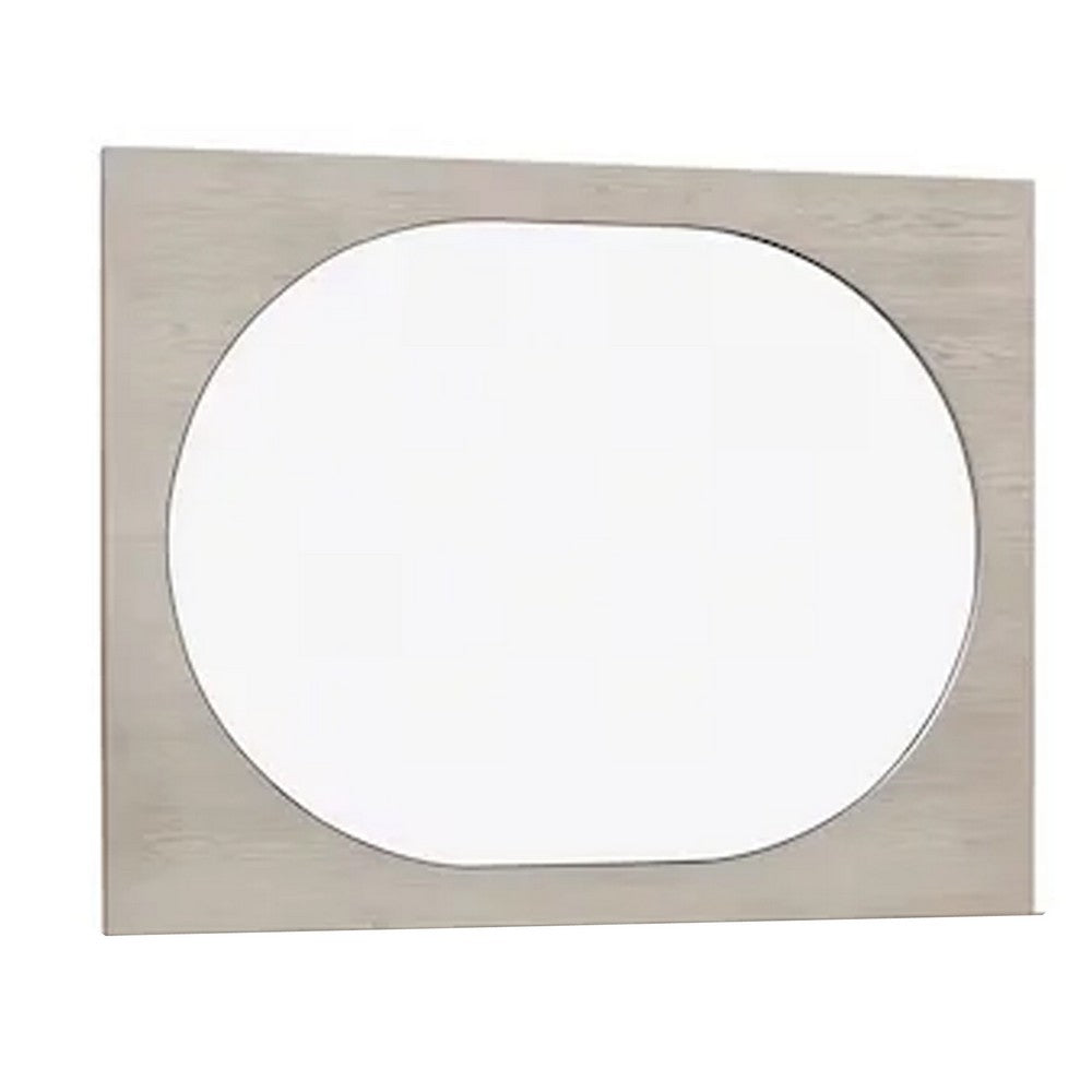Celly Mirror, Round Beveled Edges, White Oak Solid Rubberwood 36x46 -BM333806