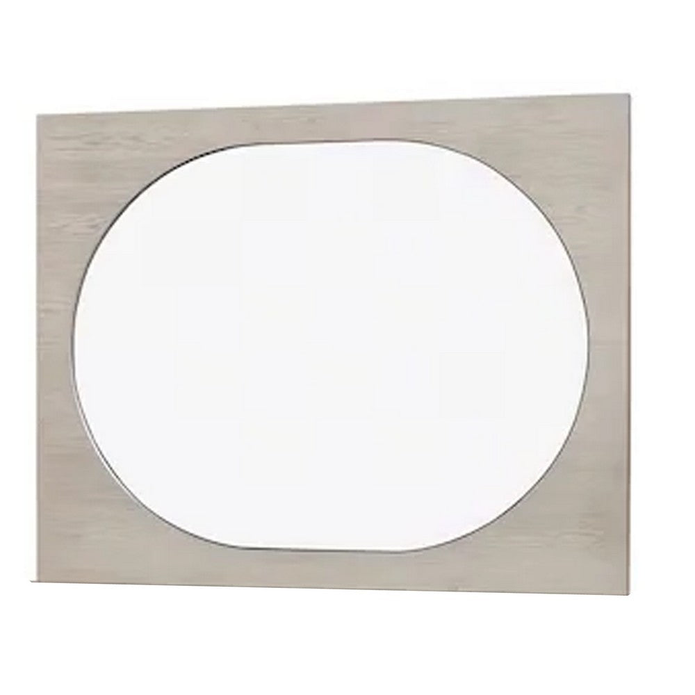 Celly Mirror, Round Beveled Edges, White Oak Solid Rubberwood 36x46 -BM333806