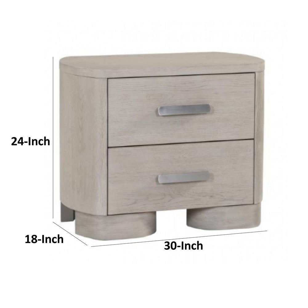 Celly Nightstand with USB Ports and 2 Drawers, Modern White Oak Wood -BM333807