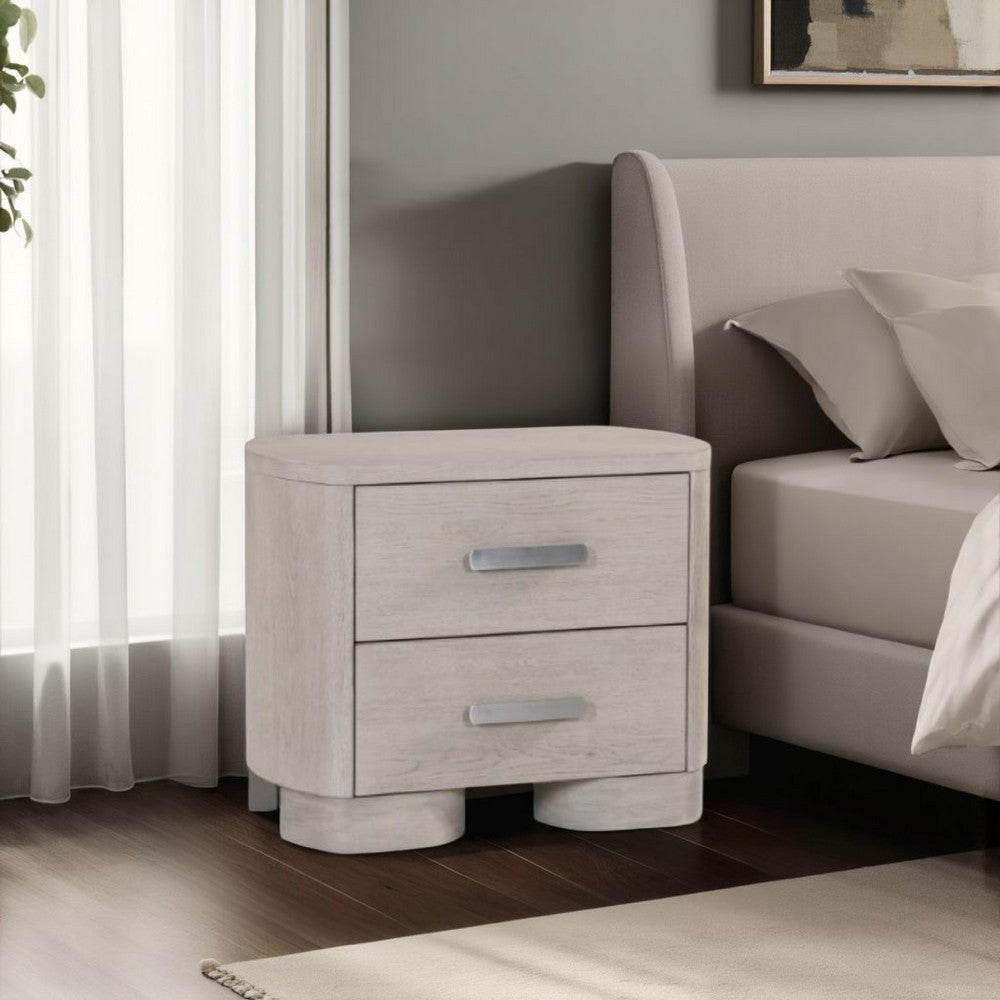 Celly Nightstand with USB Ports and 2 Drawers, Modern White Oak Wood -BM333807