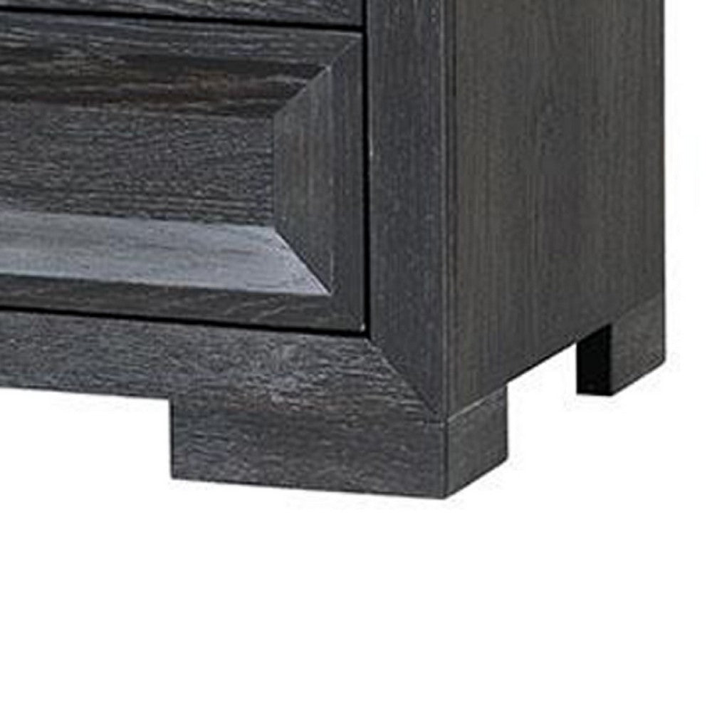 Kizie Nightstand, 3 Drawers, USB A-C, Weathered Black Wood, 28 Inch -BM333811