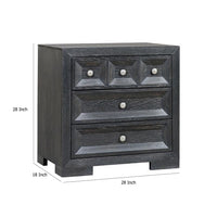 Kizie Nightstand, 3 Drawers, USB A-C, Weathered Black Wood, 28 Inch -BM333811