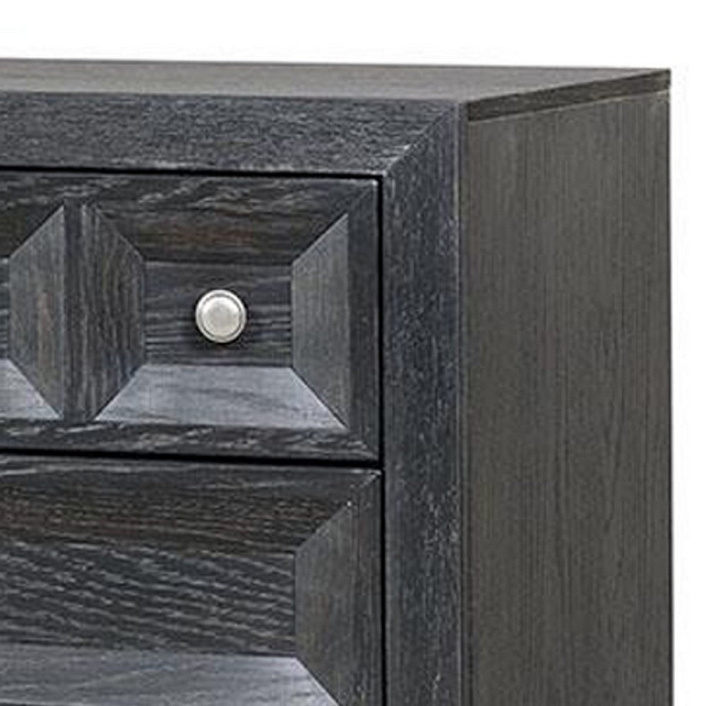 Kizie Oversized Nightstand, USB A-C, 3 Drawer, 38 Inch Weathered Black -BM333812