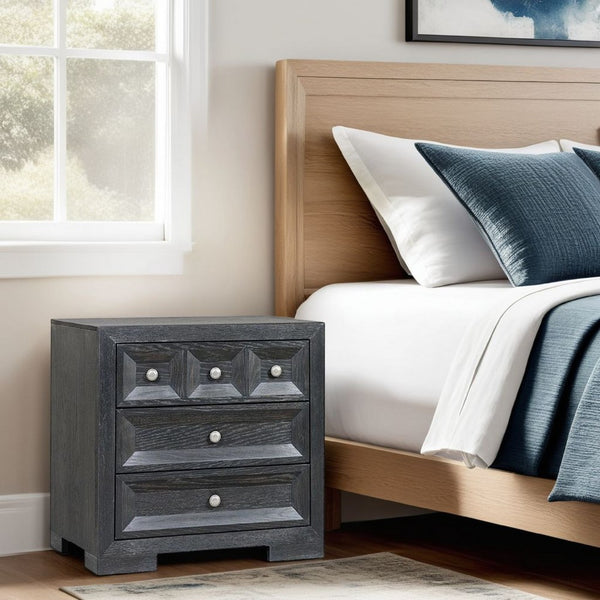Kizie Oversized Nightstand, USB A-C, 3 Drawer, 38 Inch Weathered Black -BM333812