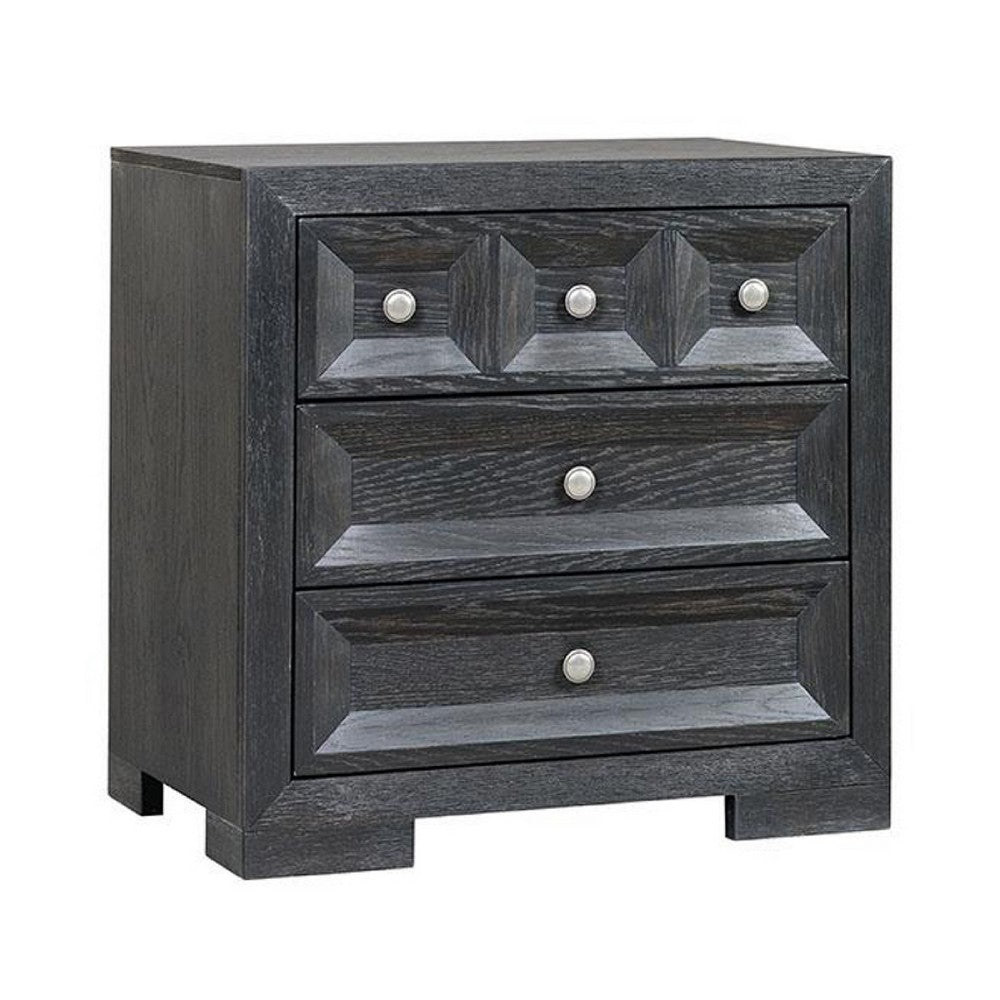 Kizie Oversized Nightstand, USB A-C, 3 Drawer, 38 Inch Weathered Black -BM333812