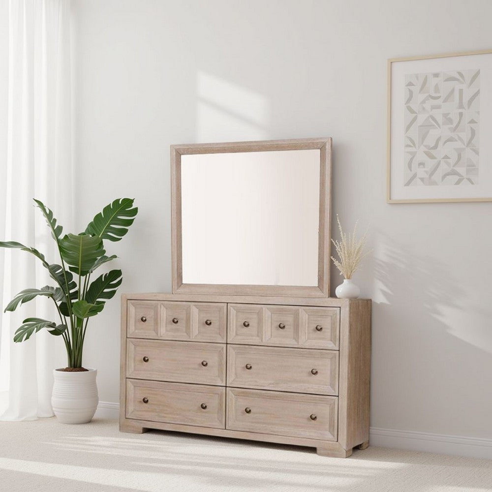 Kizie Dresser Mirror, Modern Classic Oak Beige Solid Wood, 42 Inch -BM333815