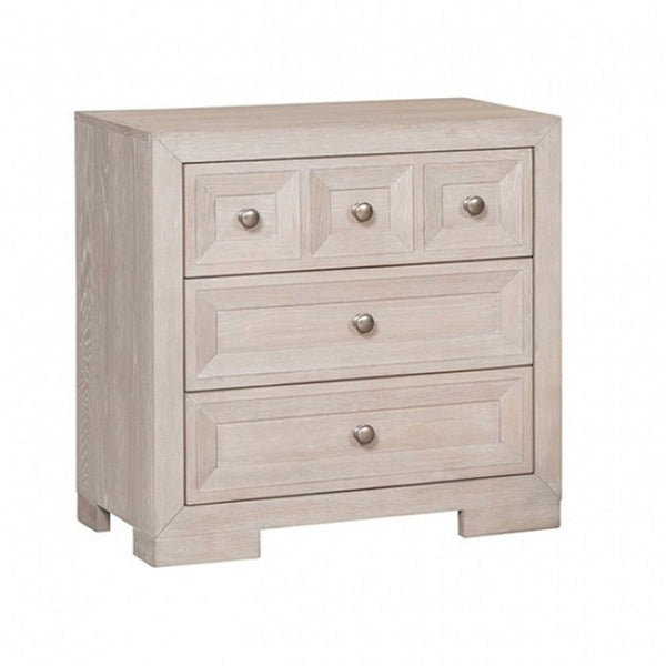 Kizie Nightstand, USB, 3 Drawers, Bronze, Beige Solid Wood, 28 Inch -BM333816