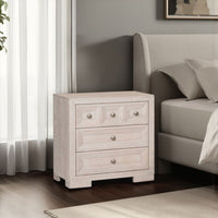 Kizie Nightstand, USB, 3 Drawers, Bronze, Beige Solid Wood, 28 Inch -BM333816