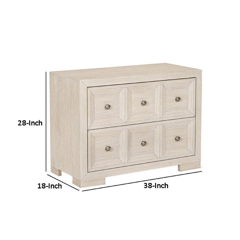 Kizie Oversized Nightstand, USB A-C, 2 Drawers, Bronze, Beige, 38 Inch -BM333817