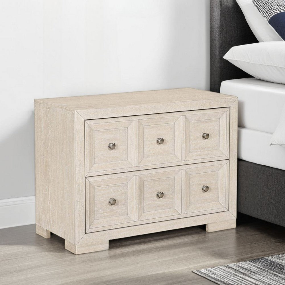 Kizie Oversized Nightstand, USB A-C, 2 Drawers, Bronze, Beige, 38 Inch -BM333817