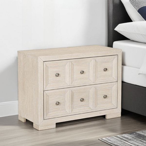 Kizie Oversized Nightstand, USB A-C, 2 Drawers, Bronze, Beige, 38 Inch -BM333817