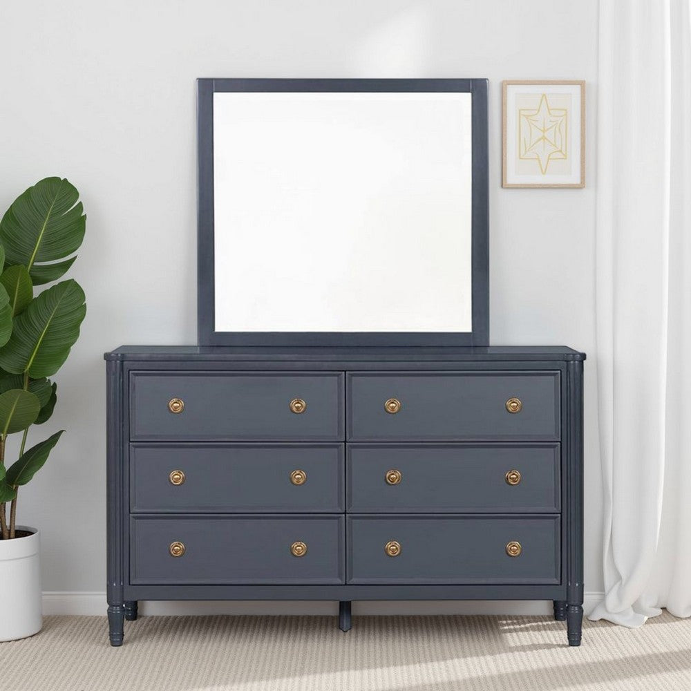 Alta Dresser Mirror, Subtle French Design, Blue Solid Wood, 40 Inch -BM333820