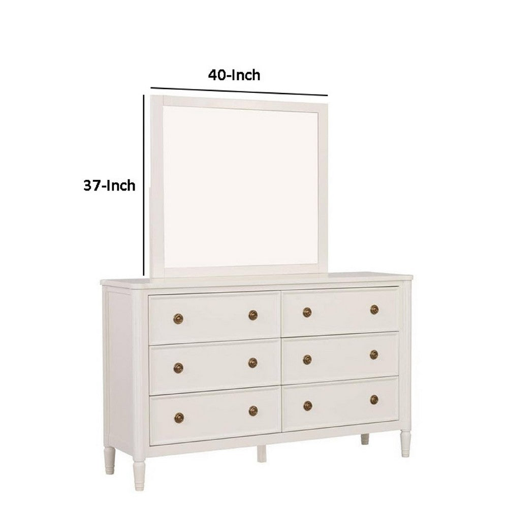 Alta Dresser Mirror, Classic French Design, White Solid Wood, 40 Inch -BM333824