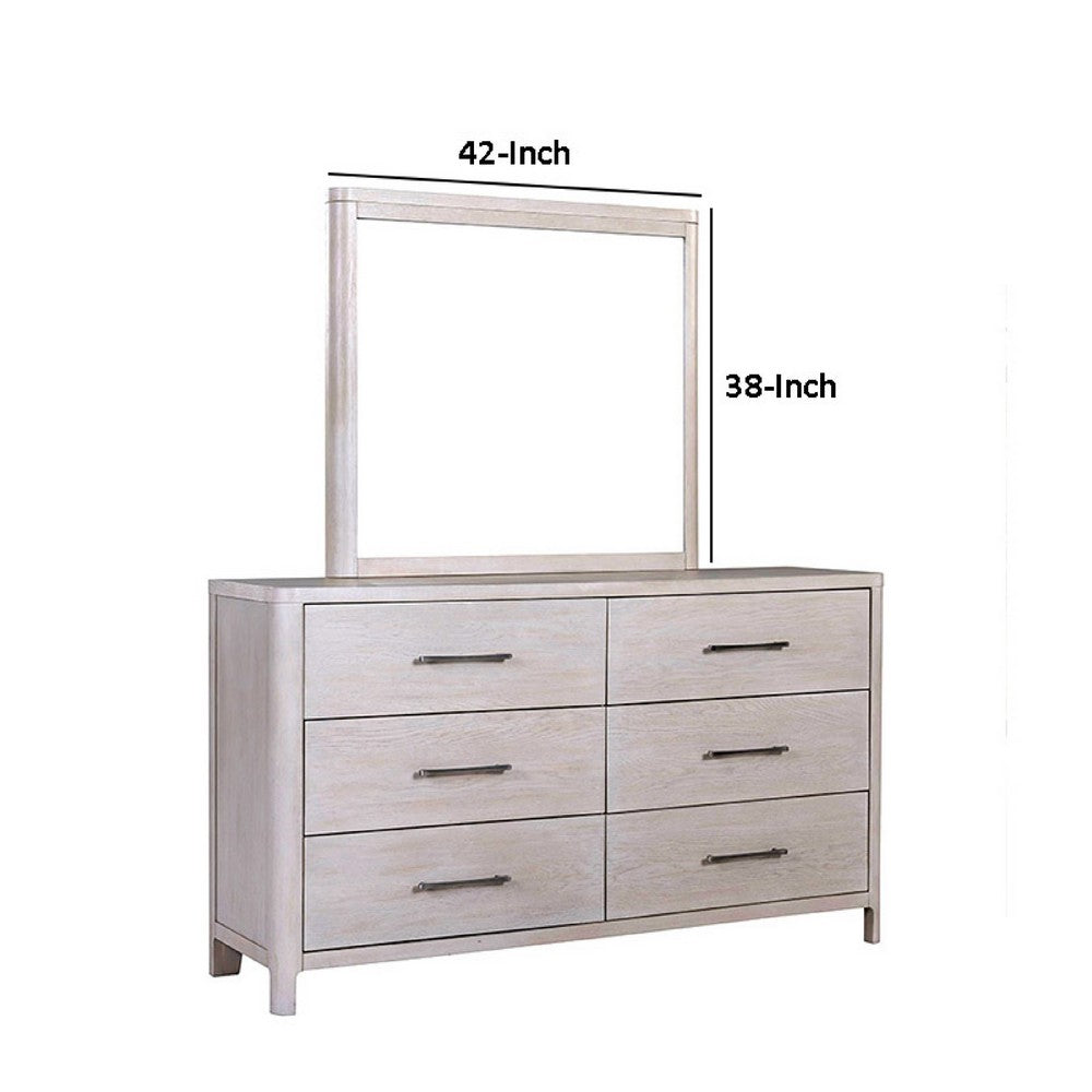 Reham Dresser Mirror, White Wash Brown Solid Wood, Oak Veneer, 38x42 -BM333828