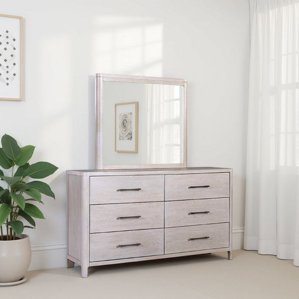 Reham Dresser Mirror, White Wash Brown Solid Wood, Oak Veneer, 38x42 -BM333828