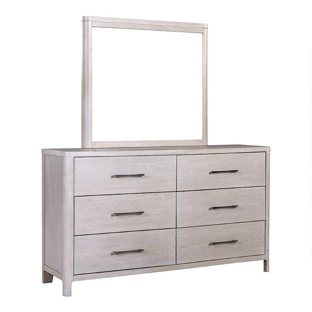Reham Dresser Mirror, White Wash Brown Solid Wood, Oak Veneer, 38x42 -BM333828
