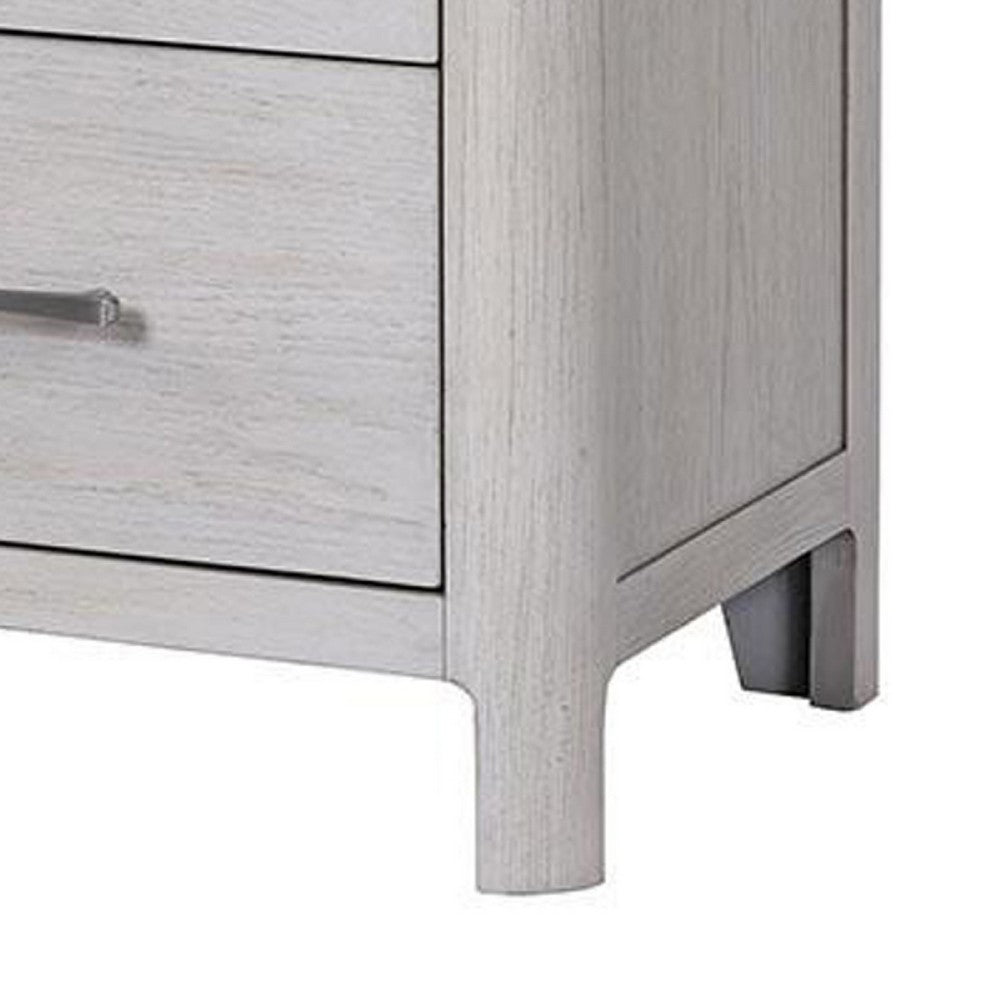 Reham Nightstand, 2 Drawers, USB A-C, White Wash Brown Wood, 27 Inch -BM333829
