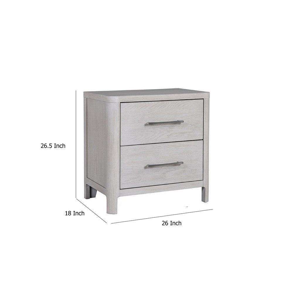 Reham Nightstand, 2 Drawers, USB A-C, White Wash Brown Wood, 27 Inch -BM333829