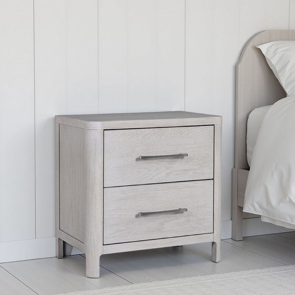 Reham Nightstand, 2 Drawers, USB A-C, White Wash Brown Wood, 27 Inch -BM333829